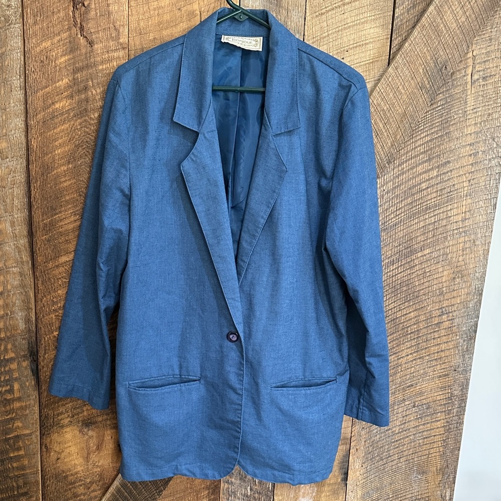Vintage Ladies Bonjour One Button Blazer cotton blend -D34